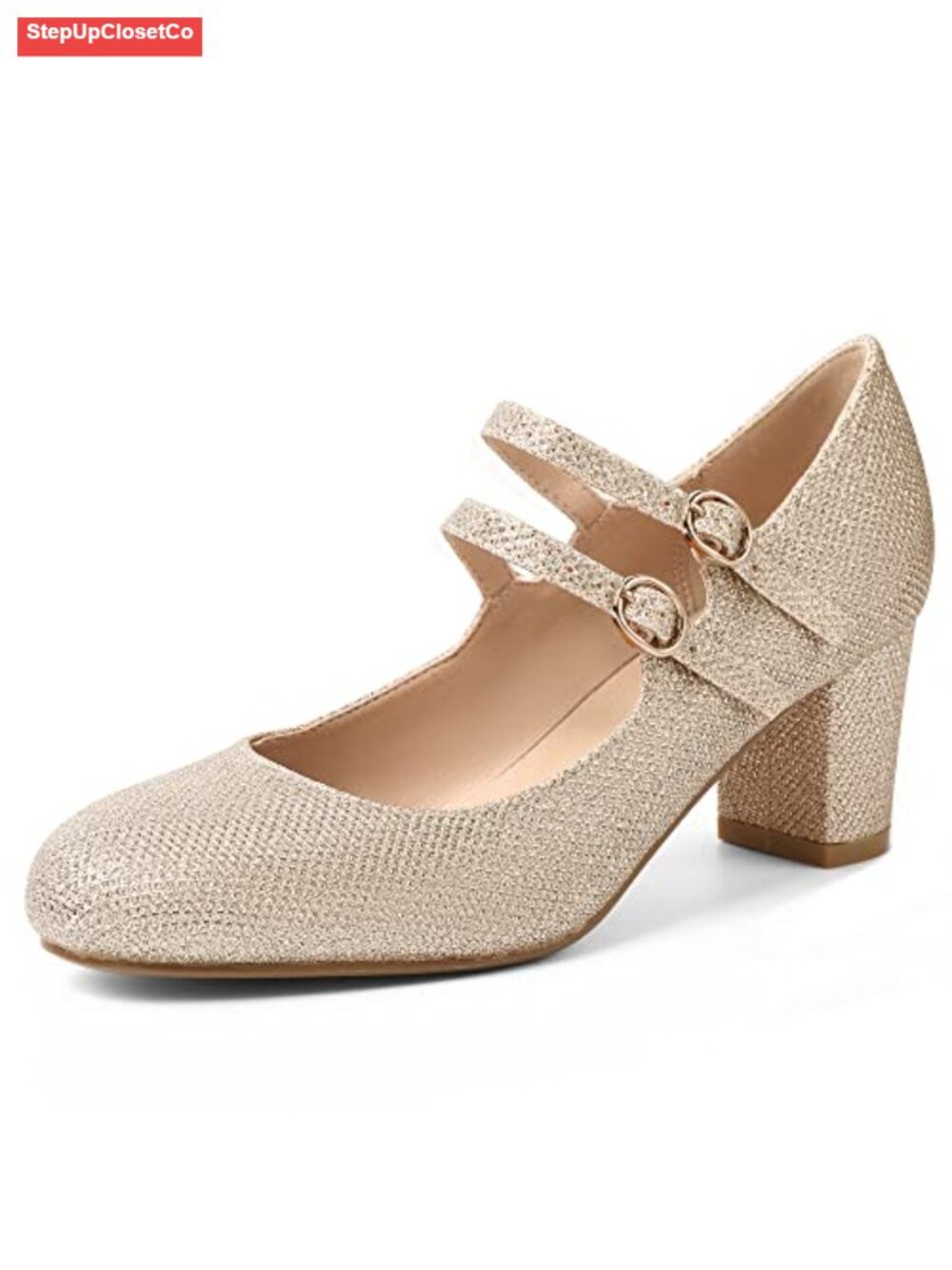 Mary Jane Chunky Block Pumps Round Toe Buckle Ankle Strap Heels